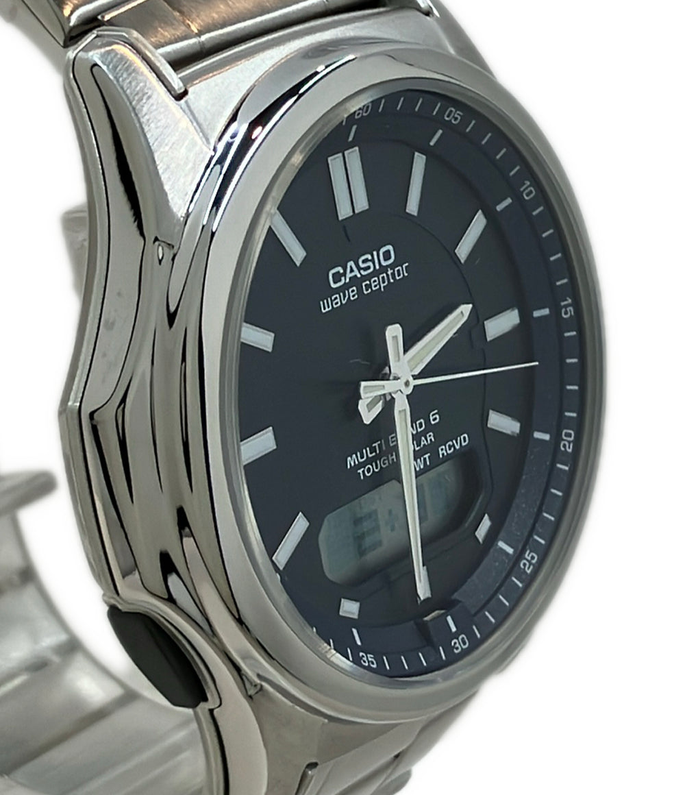 美品 CASIO 腕時計 ウェーブセプター wavecepter ソーラー ネイビー WVA-M630 メンズ カシオ