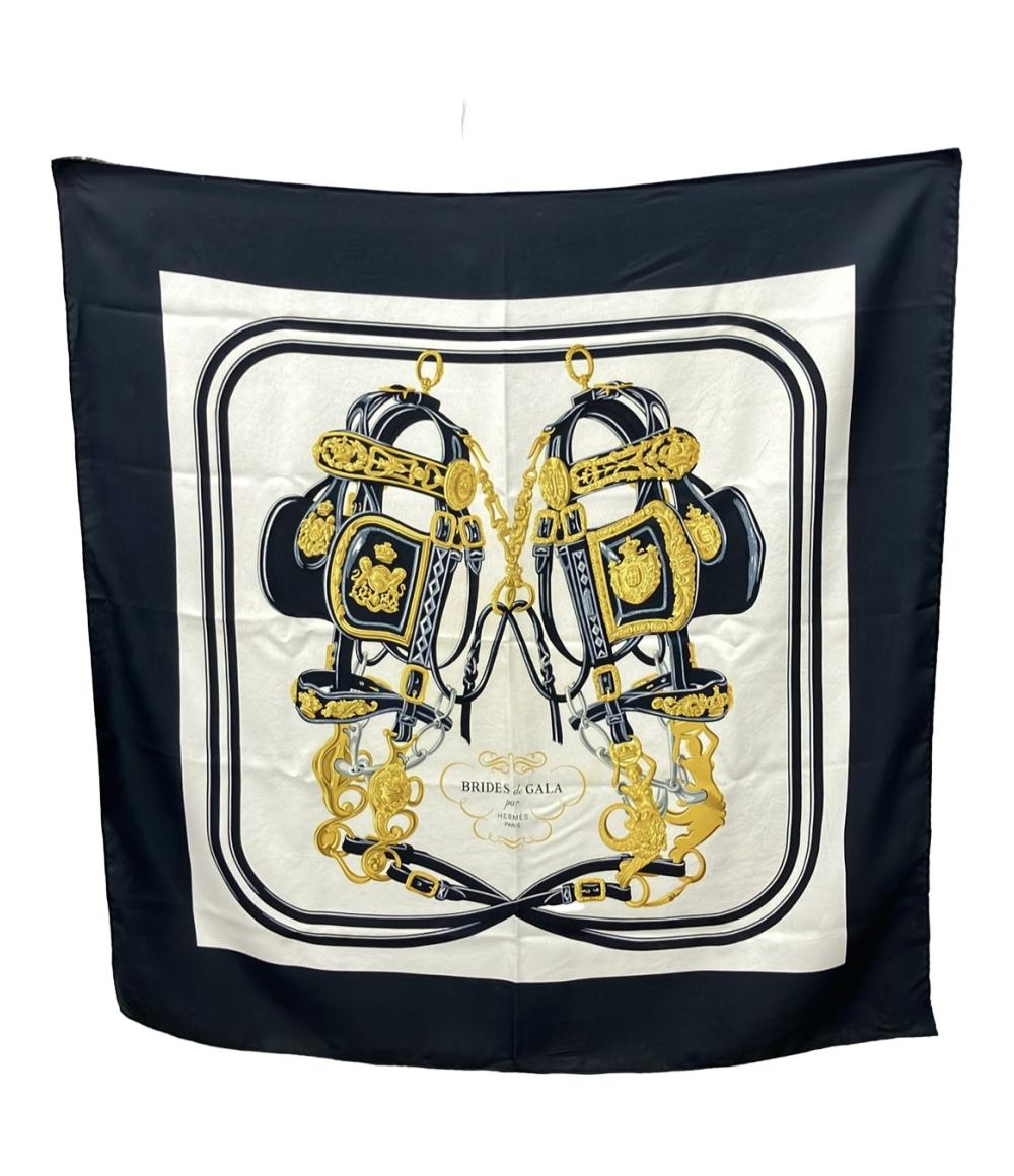 HERMES BRIDES de GALA シルクスカーフ　カレ90濃紺ホワイト HERMES BRIDES de GALA シルクスカーフ カレ90濃紺ホワイト