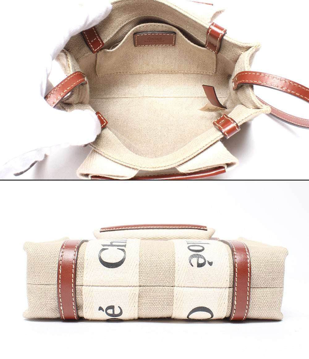 Chloe ミニトートバッグ ショルダーバッグ リネンキャンバス Woody ウッディ レディース クロエ