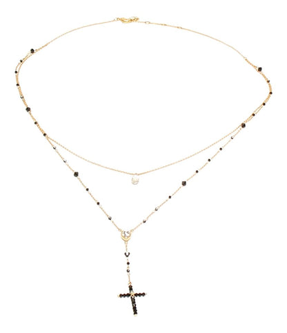 美品 スワロフスキー ロングネックレス 2連 クロスモチーフ ハートモチーフ レディース SWAROVSKI