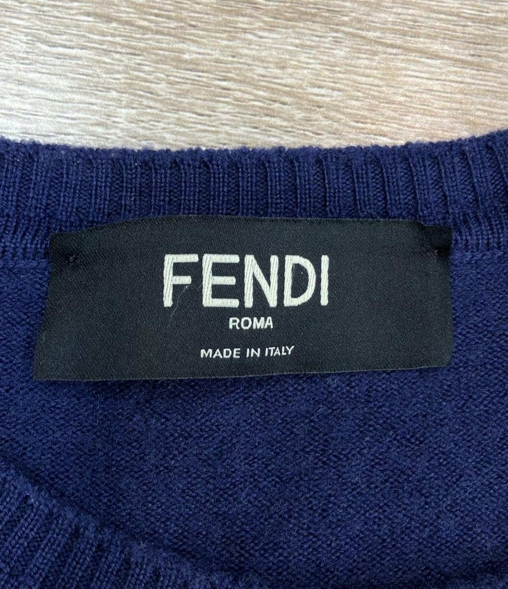 FENDI ニット セーター 長袖 クールネック ネイビーブルー FZY026 AAUA メンズ SIZE 48 (L) フェンディ