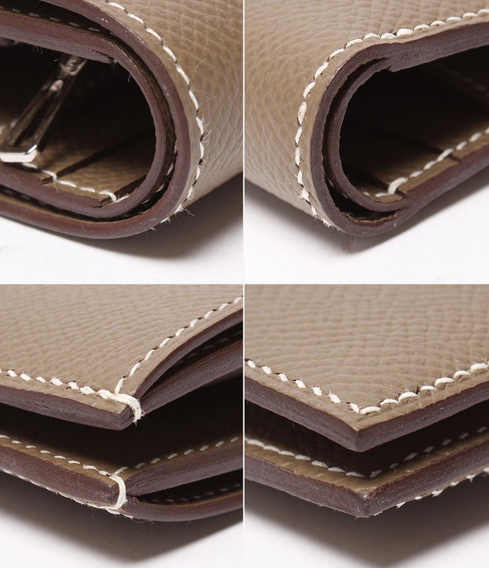 美品 エルメス財布　シルバー金具 美品 HERMES 二つ折り財布 シルバー金具 Y刻印 エトゥープ ベアン