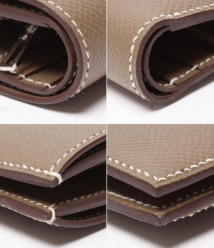 美品 HERMES 二つ折り財布 シルバー金具 Y刻印 エトゥープ ベアンコンパクト レディース エルメス