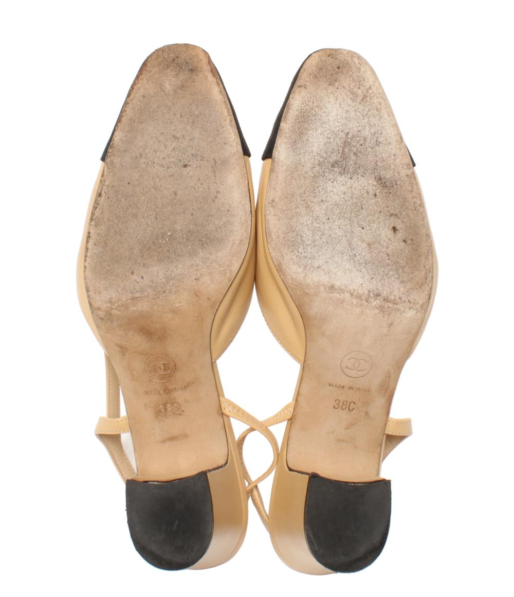 CHANEL スリングバックパンプス バイカラー ココマーク チャンキーヒール G31318 レディース SIZE 38 (25cm) シャネル