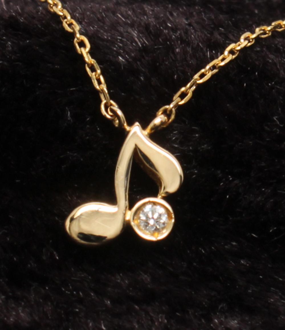 美品 STAR JEWELRY ネックレス K18 ダイヤ 0.01ct 音符モチーフ レディース スタージュエリー
