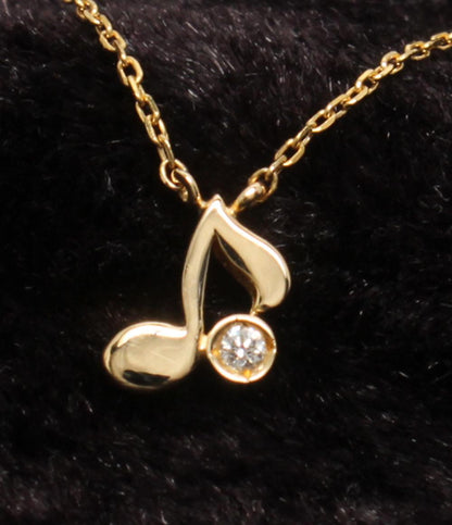 美品 STAR JEWELRY ネックレス K18 ダイヤ 0.01ct 音符モチーフ レディース スタージュエリー