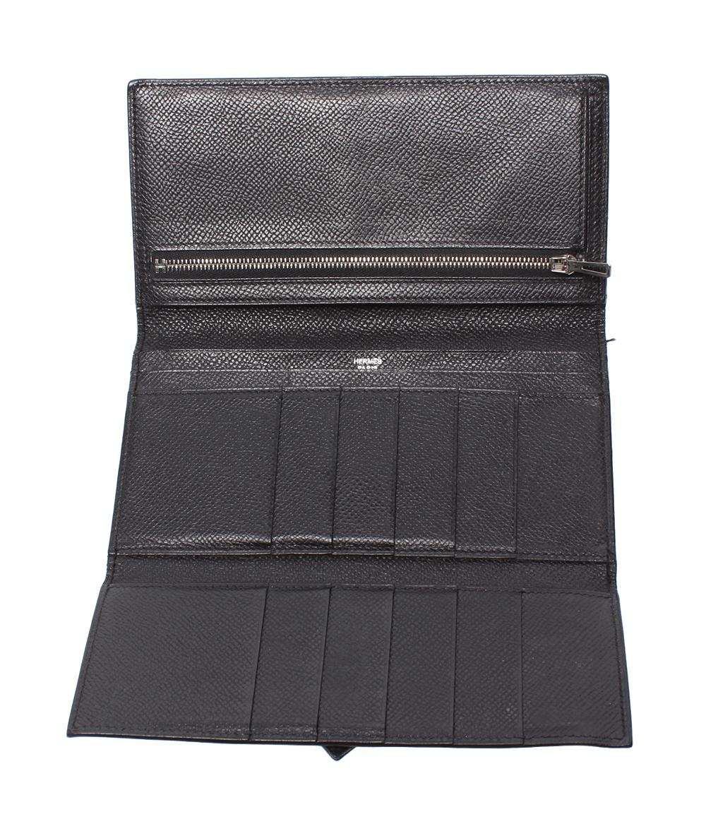 HERMES 三つ折り長財布 シルバー金具 □K刻印 ヴォーエプソン ベアン デュプリ メンズ レディース エルメス