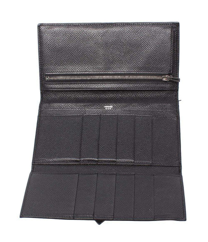 HERMES 三つ折り長財布 シルバー金具 □K刻印 ヴォーエプソン ベアン デュプリ メンズ レディース エルメス