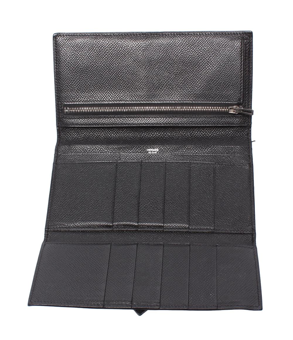 HERMES 三つ折り長財布 シルバー金具 □K刻印 ヴォーエプソン ベアン デュプリ メンズ レディース エルメス