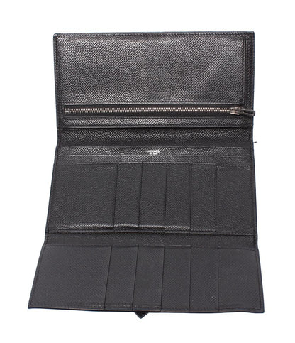 HERMES 三つ折り長財布 シルバー金具 □K刻印 ヴォーエプソン ベアン デュプリ メンズ レディース エルメス