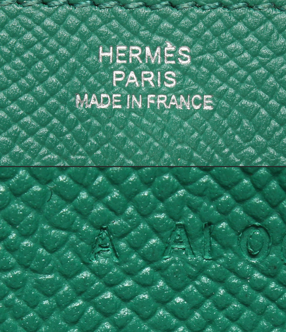 HERMES 長財布 シルバー金具 A刻印 ヴォーエプソン ヴェールジェイド ケリー ウォレット ロング レディース エルメス