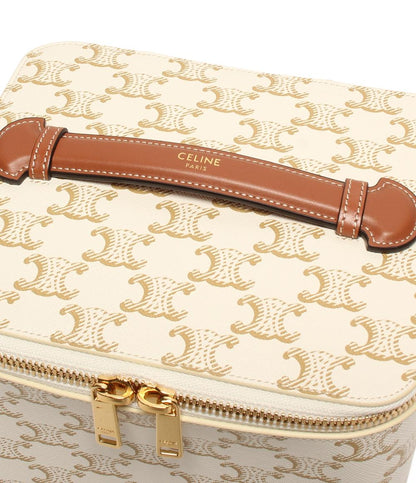 美品 CELINE ハンドバッグ スクエア バニティーケース トリオンフキャンバス&カーフスキン レディース セリーヌ