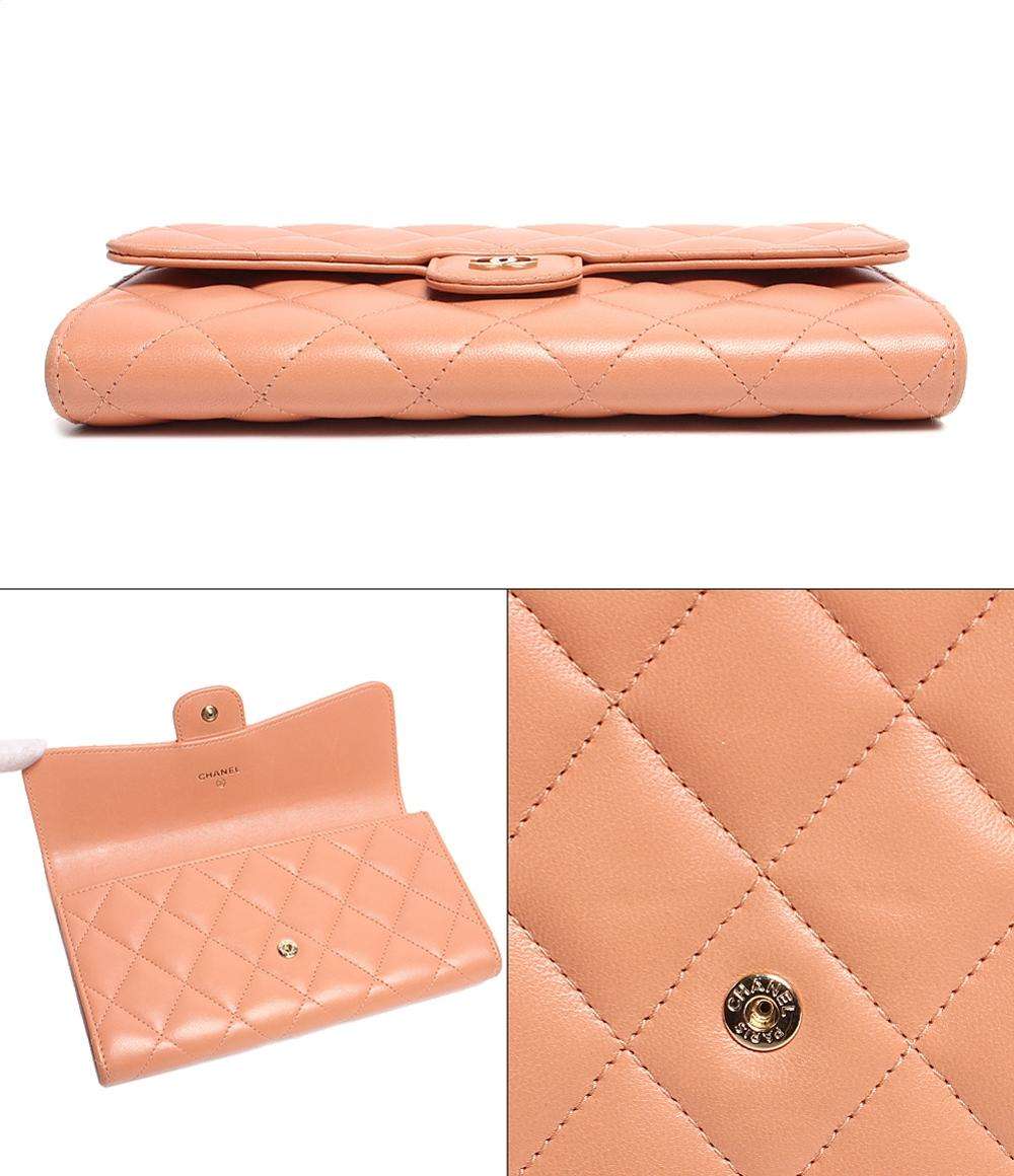 【✨美品✨】 シャネル ココボタン 二つ折り 長財布 ブラック×サーモンピンク CHANEL シャネル 二つ折り長財布 ココボタン レザー ブラック