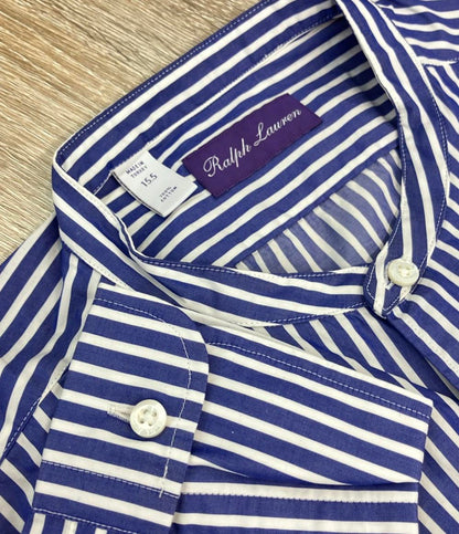美品 RALPH LAUREN 長袖シャツ タグ付き ストライプ スタンドカラー パープルレーベル MNPLWOV16810097 メンズ SIZE 15.5 (M) ラルフローレン
