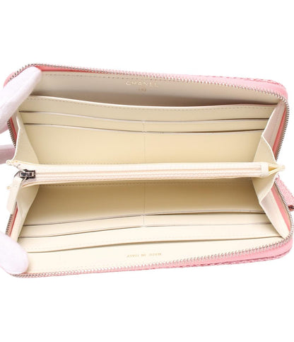 美品 シャネル ラウンドファスナー長財布 ストローキャンバスレザー A80056 レディース CHANEL