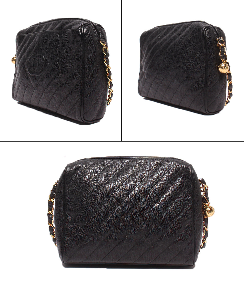 シャネル キャビアスキンショルダーバッグ ゴールドチェーン CHANEL チェーンショルダーバッグ 斜め掛け ゴールド金具 キャビア