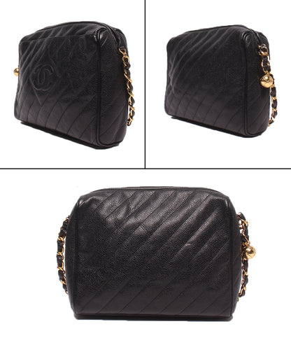 CHANEL チェーンショルダーバッグ 斜め掛け ゴールド金具 キャビアスキン 3番台 バイアスステッチ レディース シャネル