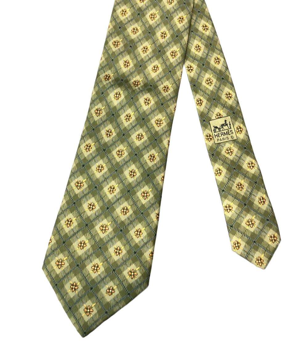 美品 エルメス ネクタイ シルク100% 四つ葉総柄 メンズ HERMES