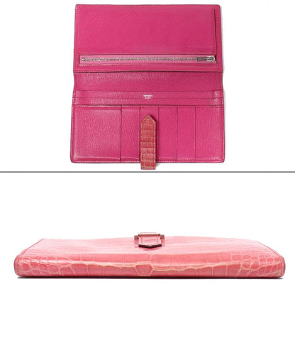 HERMES 長財布 □M刻印 シルバー金具 クロコダイル アリゲーター ベアンスフレ レディース エルメス