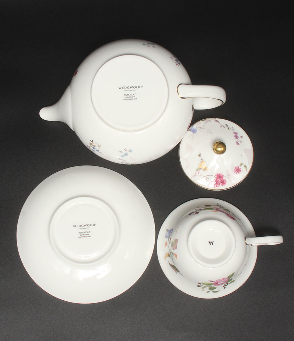 美品 WEDGWOOD ティーポット カップ＆ソーサー 2点セット ローズ ゴールド ウエッジウッド