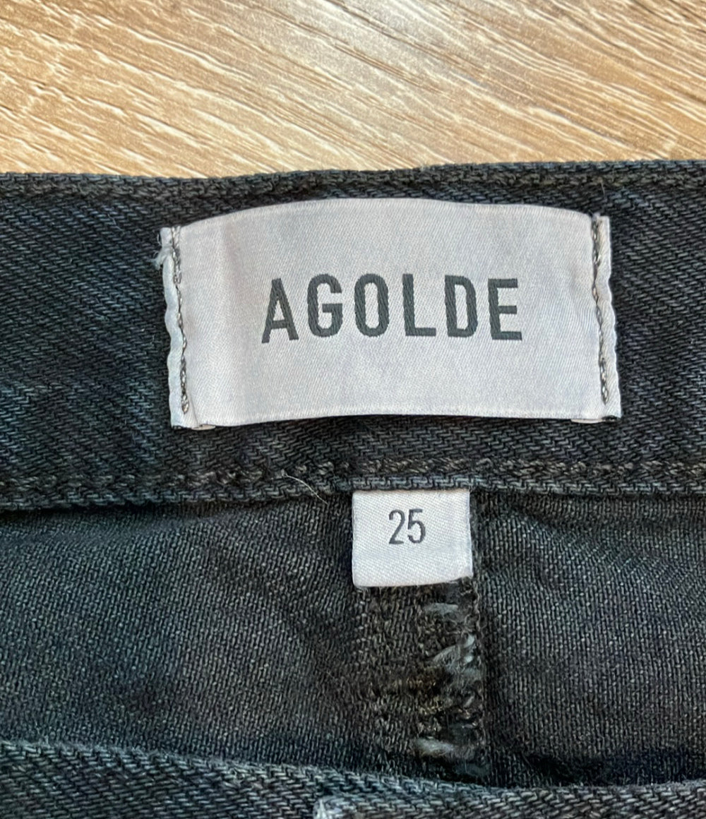 AGOLDE デニムスカート マキシ丈 カットオフ HILLA SKIRT BLK 25 ジップアップ レディース SIZE S エーゴールドイー