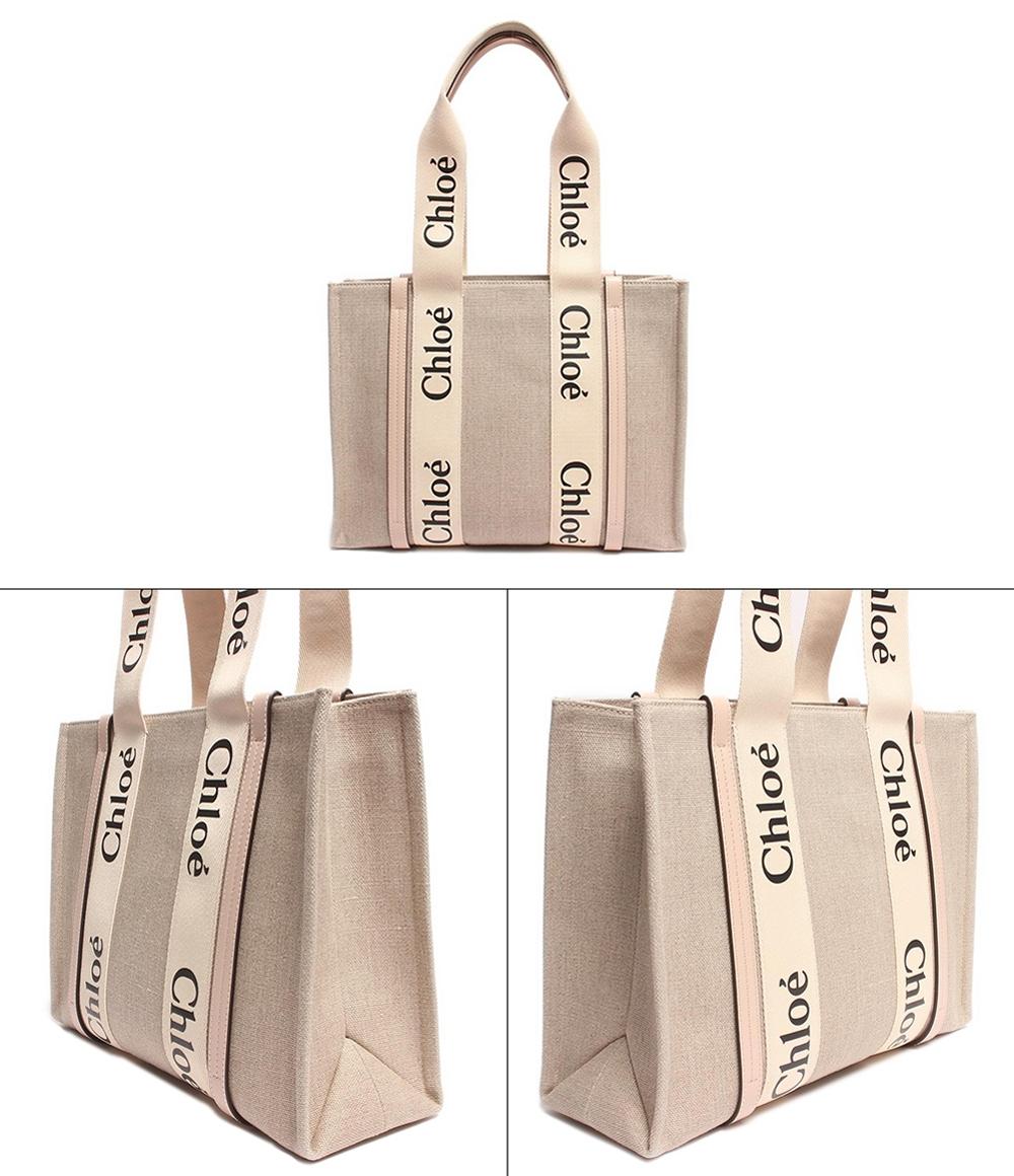 美品 クロエ トートバッグ WOODYミディアムトート リネンキャンバス  