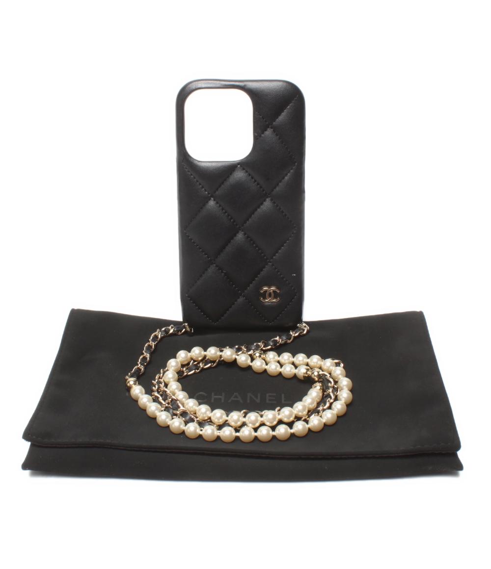 CHANEL iphoneケース チェーンショルダー付き iphone14pro ゴールド金具 マトラッセ レディース シャネル