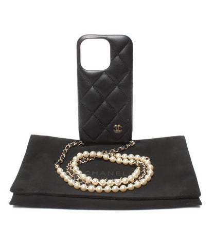CHANEL iphoneケース チェーンショルダー付き iphone14pro ゴールド金具 マトラッセ レディース シャネル