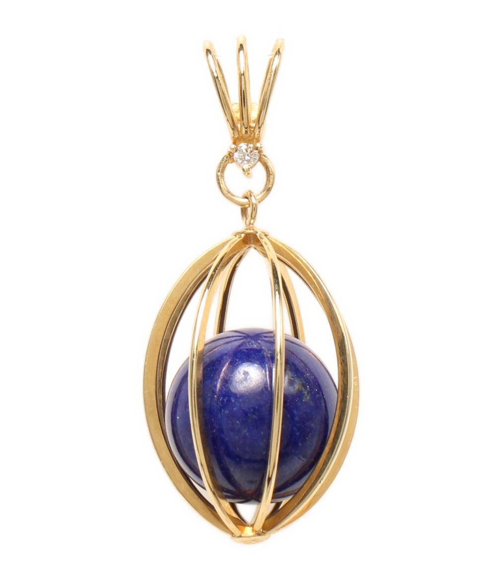 美品 ペンダントトップ K18 ラピスラズリ ダイヤ0.02ct レディース
