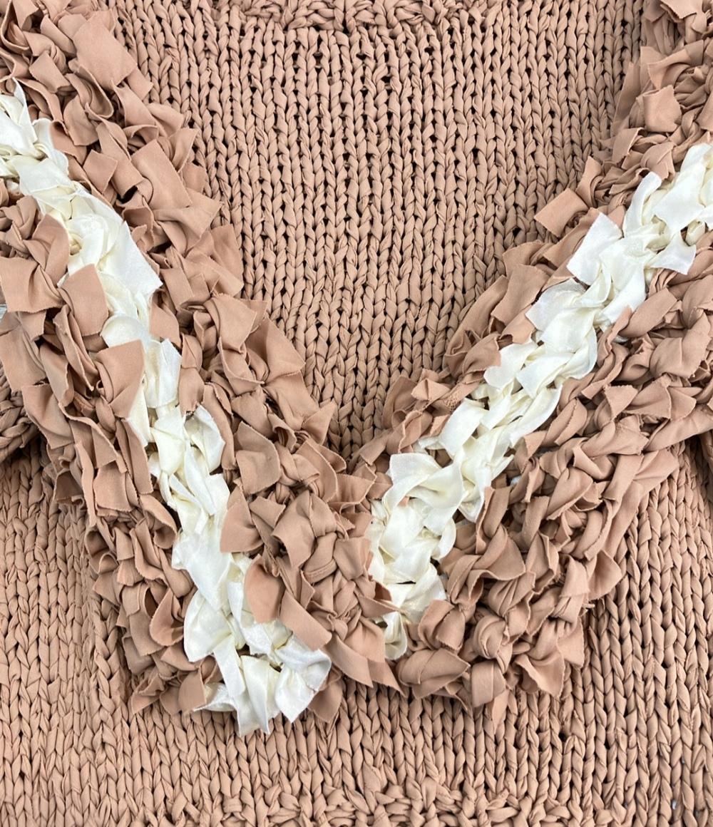 美品 CLANE フリルハーフスリーブハンドニット 五分袖ニット レディース SIZE 1 (S) クラネ