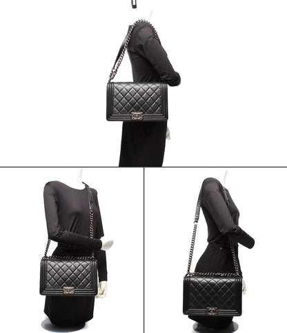 CHANEL チェーンショルダーバッグ 肩掛け ヴィンテージ シルバー金具 スムースレザー 19番台 ボーイシャネル 25 レディース シャネル