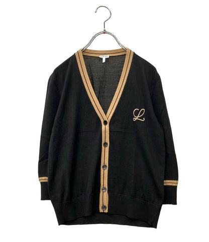 LOEWE 長袖ニットカーディガン クロップド ロゴ刺繍 ウール100%  薄手 ボタン S359Y16K03 レディース SIZE XS ロエベ