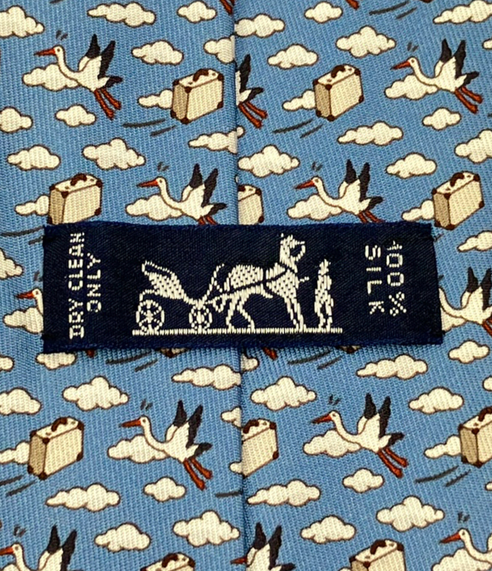 美品 HERMES ネクタイ シルク 100% 総柄 メンズ エルメス