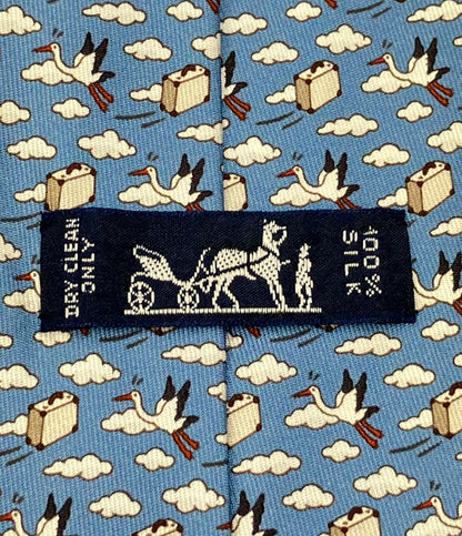 美品 HERMES ネクタイ シルク 100% 総柄 メンズ エルメス