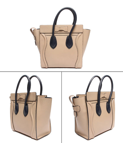 セリーヌ  レザーハンドバッグ バイカラー ベージュ ネイビー系 マイクロショッパー ラゲージ    レディース   CELINE