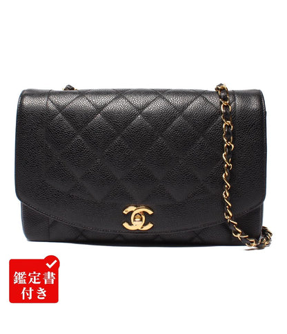 CHANEL チェーンショルダーバッグ シングルフラップ シングルチェーン ゴールド金具 ダイアナ キャビアスキン 2番台 レディース シャネル マトラッセ