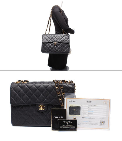 CHANEL チェーンショルダーバッグ マトラッセ キャビアスキン ゴールド金具 ダブルチェーン 6番台 肩掛け レディース シャネル
