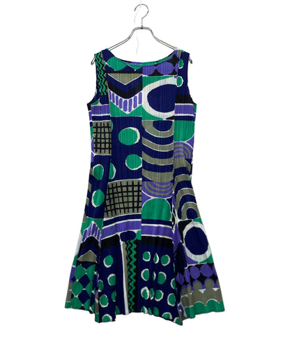 美品 PLEATS PLEASE プリーツノースリーブワンピース モダンアート pp53-jh543 レディース SIZE 4 (XL) プリーツプリーズ