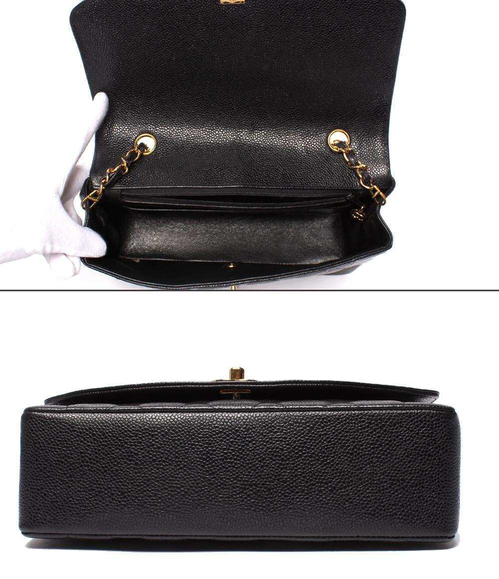 CHANEL チェーンショルダーバッグ シングルフラップ シングルチェーン ゴールド金具 ダイアナ キャビアスキン 2番台 レディース シャネル マトラッセ