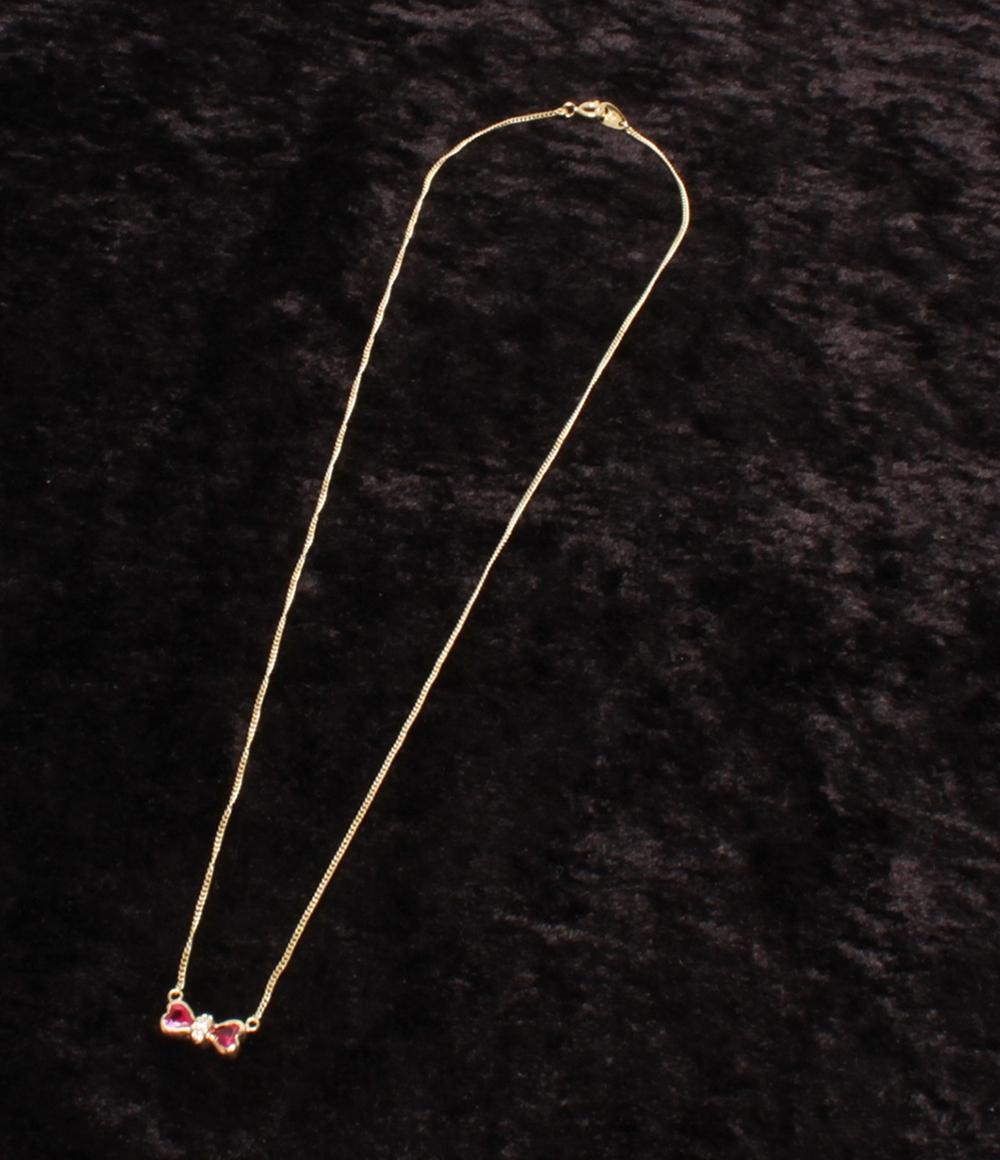 美品 ピエールカルダン ネックレス K18 ルビー リボンモチーフ レディース Pierre Cardin