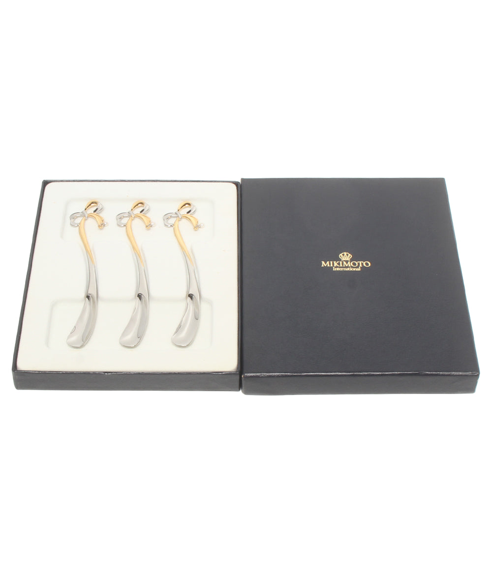 美品 MIKIMOTO International スプーン リボンモチーフ パール付 3点セット ミキモトインターナショナル