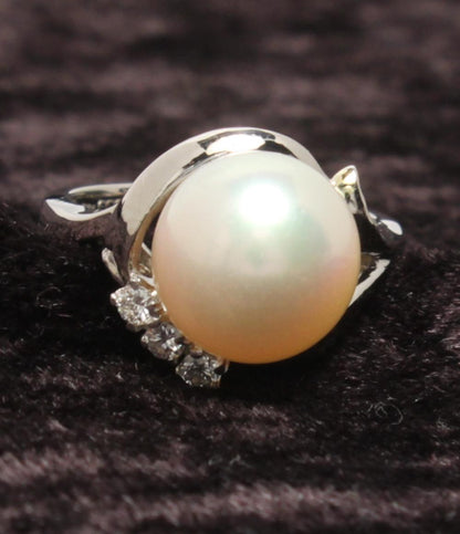 美品 リング 指輪 Pt900 パール 9.5mm ダイヤ 0.09ct レディース SIZE 6号