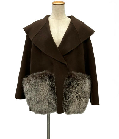 u-Big ノーカラーミドル丈コート  石井毛皮 ウールダブルフェイスショールカラーFOXポケットコート レディース SIZE F (M) ユービック