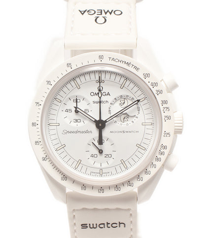 美品 Swatch OMEGA 腕時計 スヌーピー SNOOPY BIOCERAMIC MOONSWATCH MISSION TO THE MOONPHASE クオーツ ホワイト SO33W700 レディース メンズ