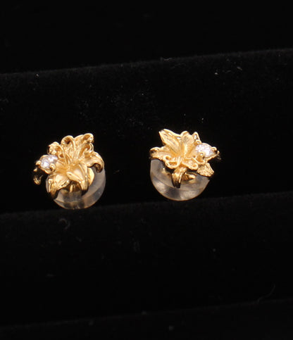 美品 K.UNO Disney ピアス K18 ダイヤ 0.04ct フラワーモチーフ 花モチーフ レディース ケイウノ