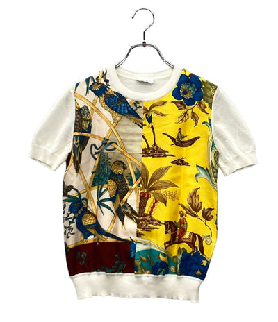 美品 Salvatore Ferragamo シルク切替半袖ニット レディース SIZE XS サルヴァトーレフェラガモ