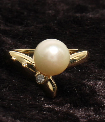 美品 リング 指輪 K18 パール 7.5mm ダイヤ 0.03ct レディース SIZE 7号