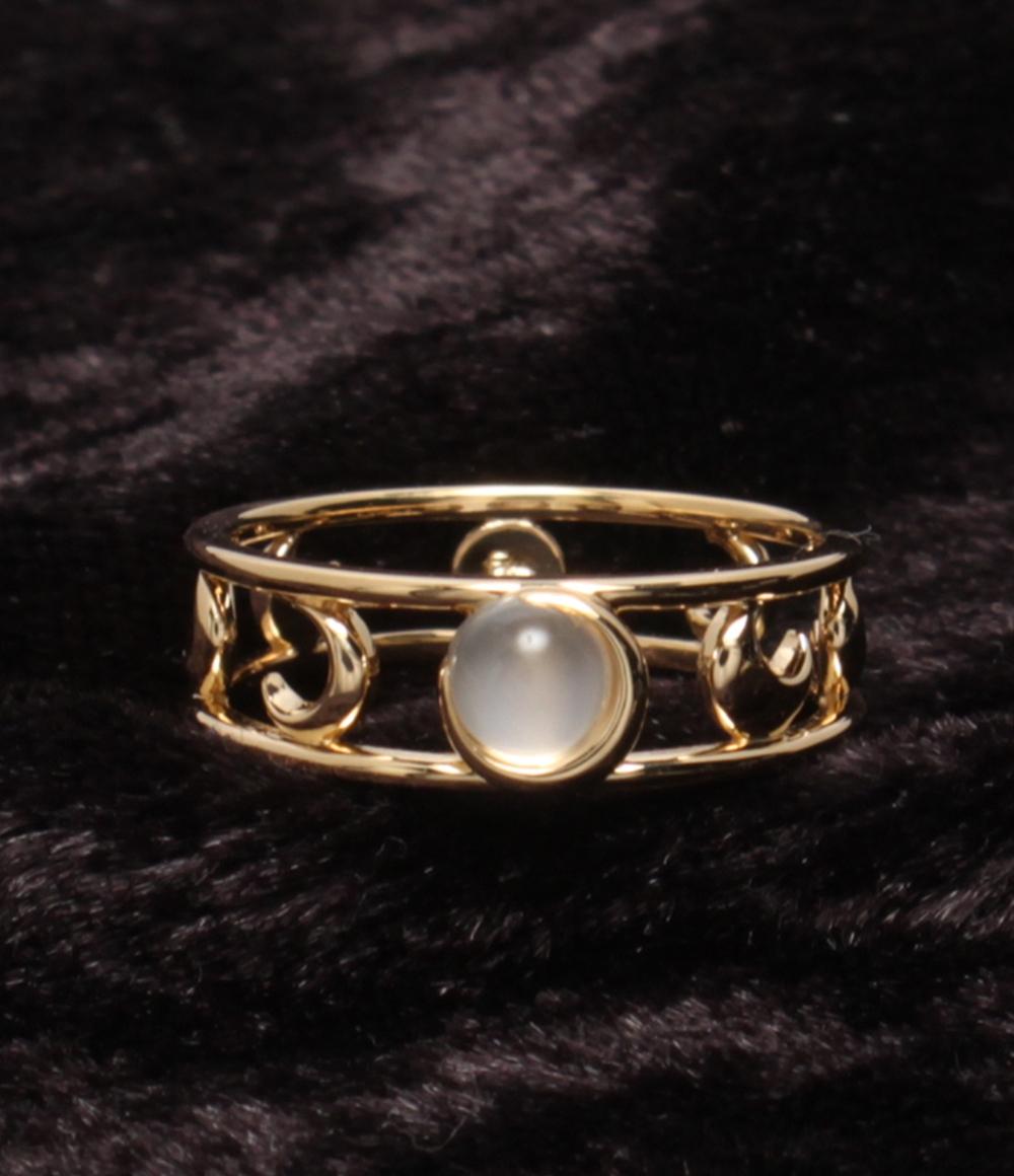 美品 スタージュエリー リング 指輪 K18 ムーンストーン 月モチーフ レディース SIZE 7号 STAR JEWELRY