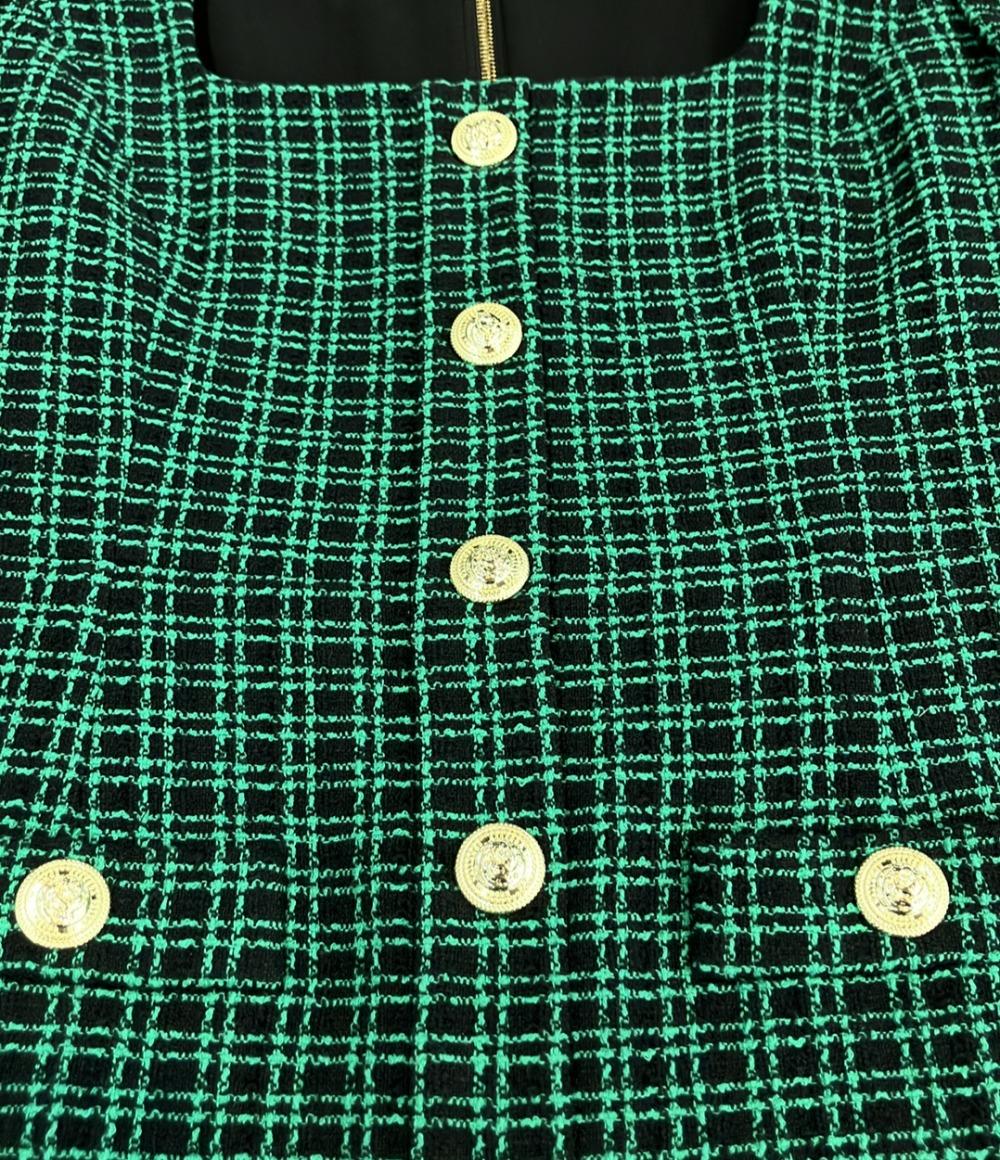 美品 REBECCA VALLANCE 長袖 チェックツイード ワンピース レディース SIZE 10 レベッカヴァランス