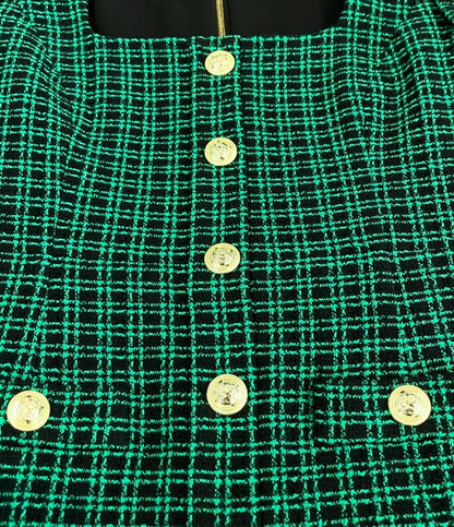美品 REBECCA VALLANCE 長袖 チェックツイード ワンピース レディース SIZE 10 レベッカヴァランス